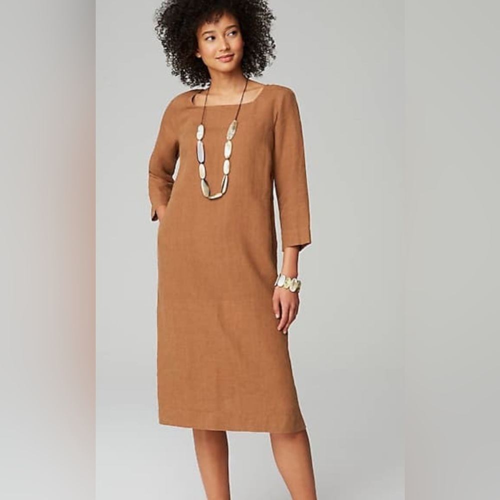 NWT PureJill Linen SquareNeck A-Line Fit 3/4 Sleeve Brown Lagenlook Boho Size 2X